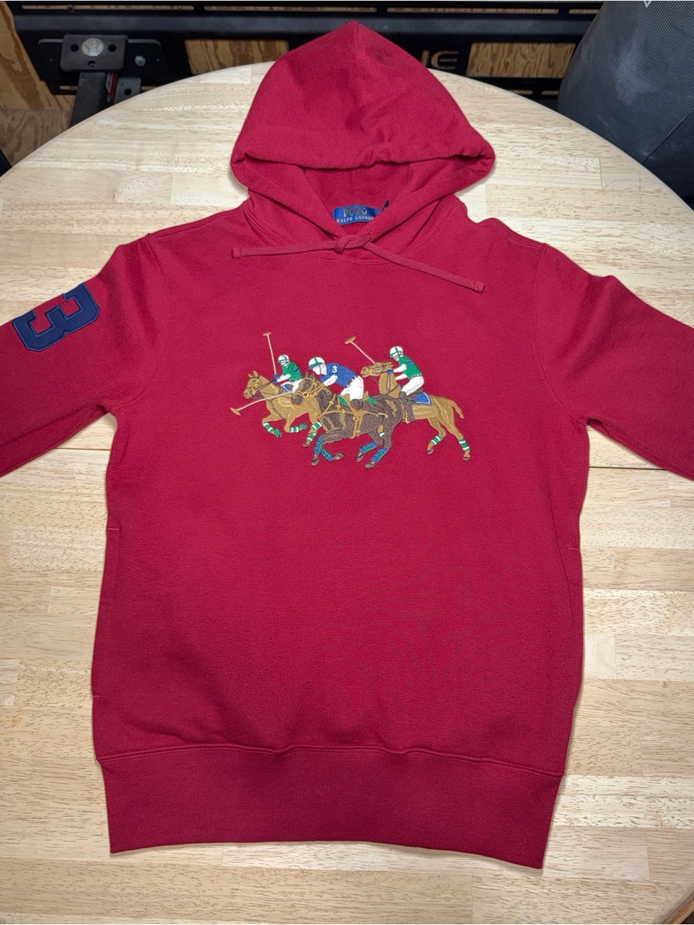 Polo Ralph Lauren Equestrian Triple Pony Burgundy Hoodie Mens XS Embroidered
